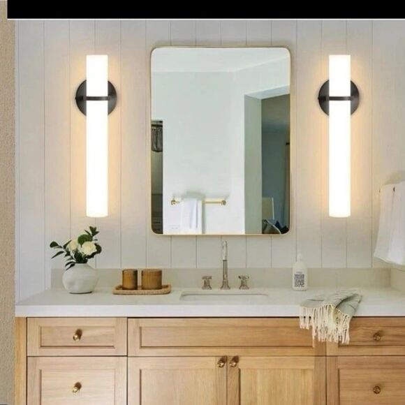 Modern LED Black Wall Sconce Frosted Cylindrical Shade Dimmable (Set of 2) - Picture 2 of 3